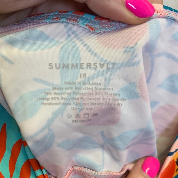 Summersalt Women’s One Piece Swimsuit - Orange and Blue Leaf Pattern - Picture 2 of 3